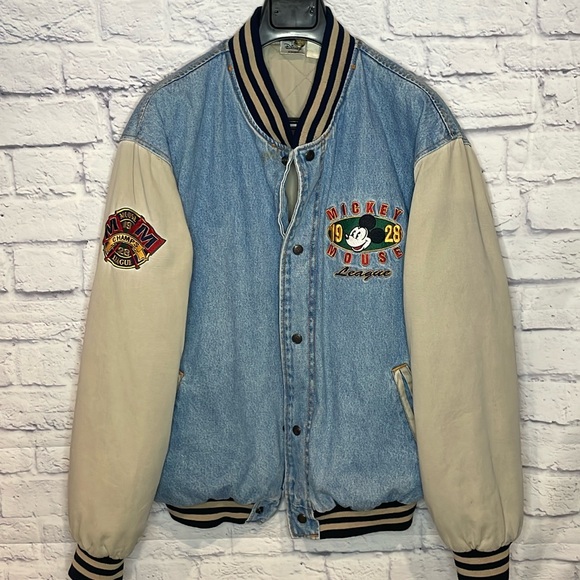 Vintage Disney Mickey Mouse Varsity Denim Jacket - Picture 1 of 10
